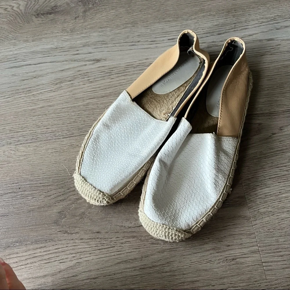 Rebecca Minkoff White/ Tan Snake Embossed Print Leather Espadrille Size 6